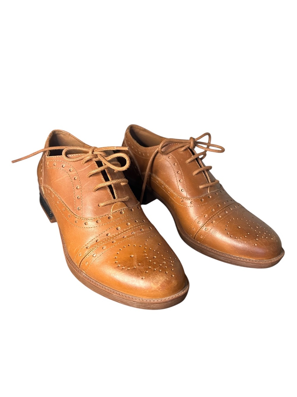 Geox Italian Leather Wingtip Oxford Brogue Shoes EU 38 | Cognac | New